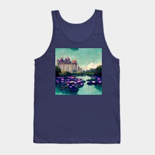 Teal Sky Castle and Waterlillie pond flower painting Tank Top